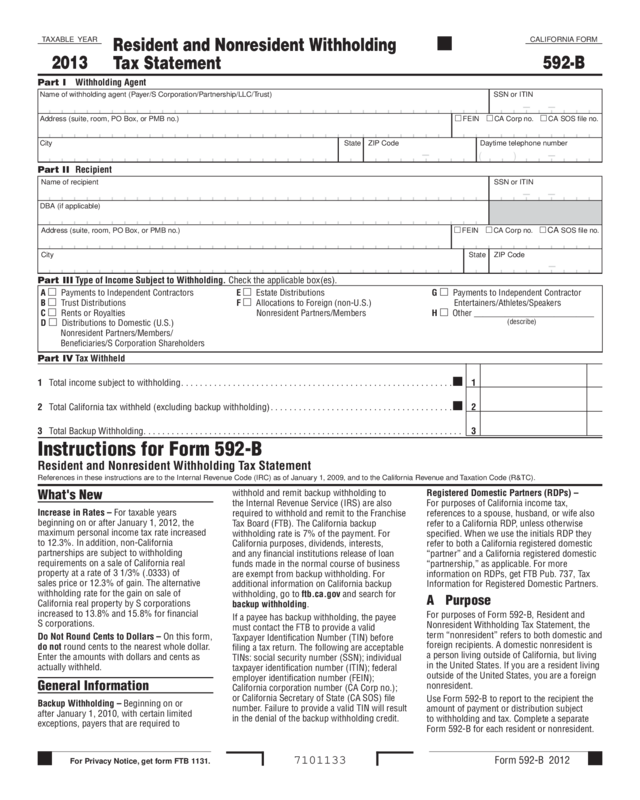 592-B Form - Franchise Tax Board