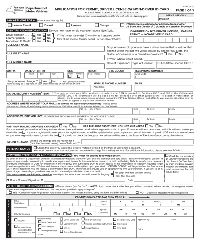 Application For Permit, Driver License Or Non-Driver Id Card