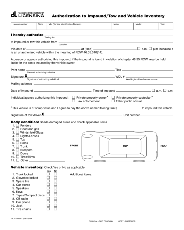 Authorization To Impound/Tow And Vehicle Inventory