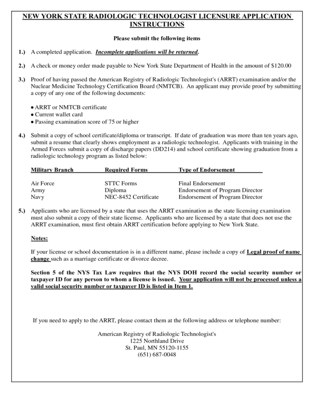 Doh372 Nys Radiologic Technologist Licensure Application  Edit, Fill