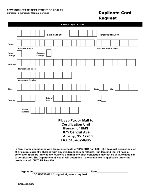 Doh-4453 Duplicate Card Form