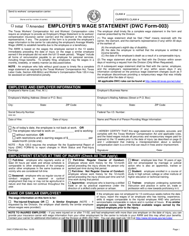 Employer S Wage Statement Dwc Form 003 Edit Fill Sign Online Handypdf