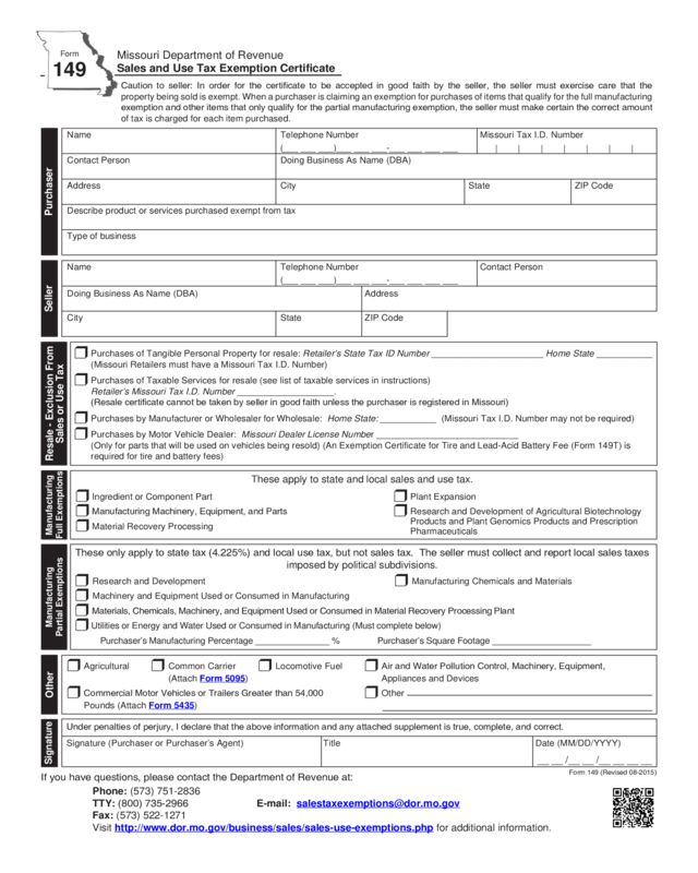 Form 149 Sales And Use Tax Exemption Certificate