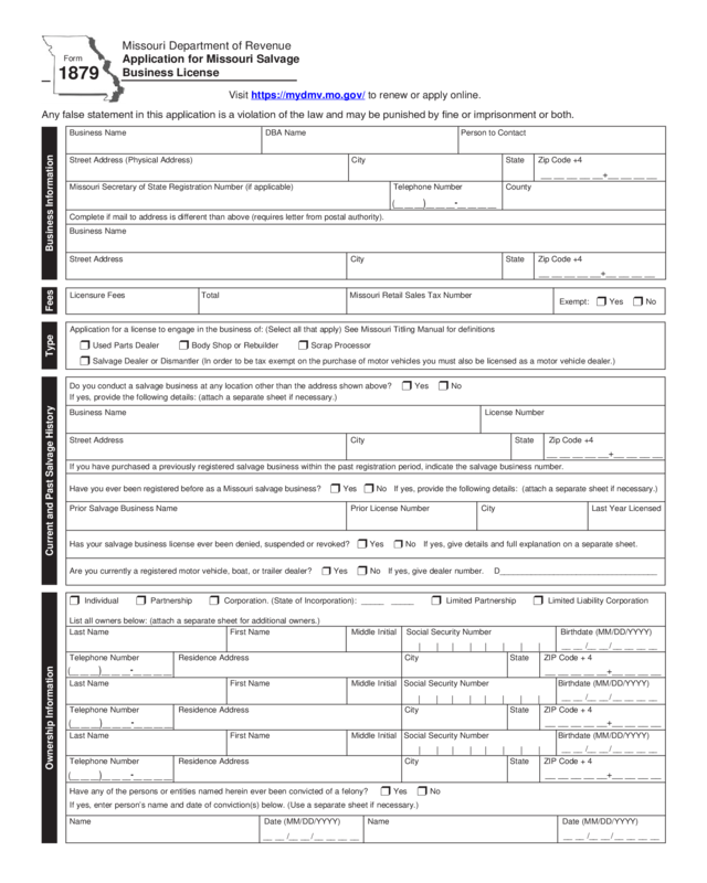 Form 1879 - Missouri Department Of Revenue - Edit, Fill, Sign Online ...