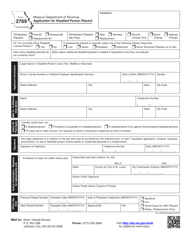 Form 2769 Application For Disabled Person Placard Edit Fill Sign 