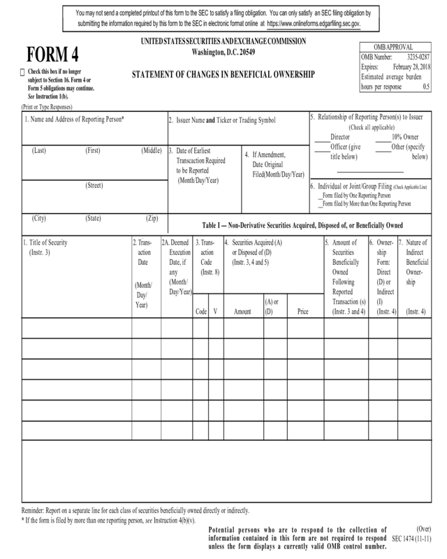 Form 4-United States Securities And Exchange Commission