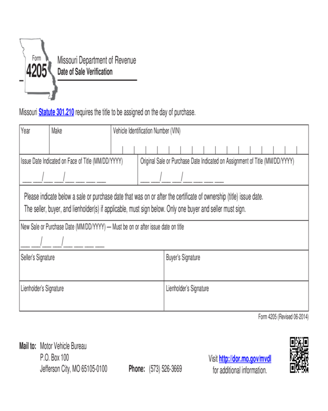 Form 4205 - Date Of Sale Verification