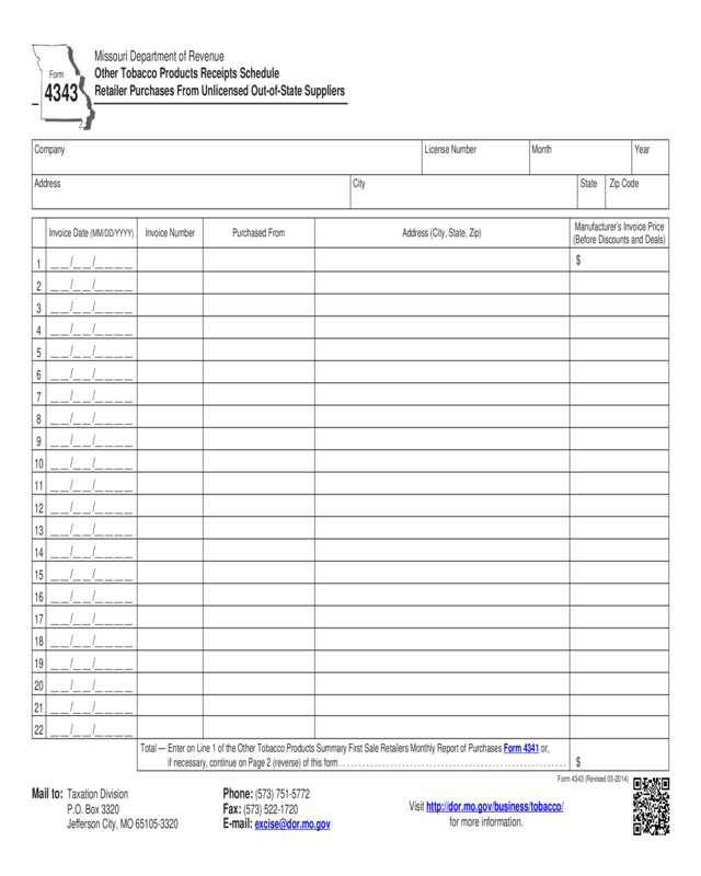 Form 4343 - Missouri Department Of Revenue