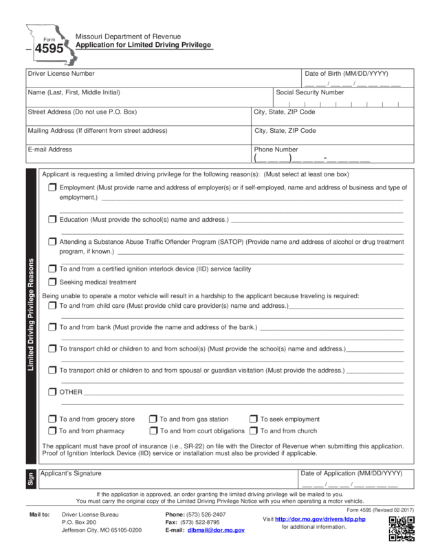 Form 4595 - Application For Limited Driving Privilege