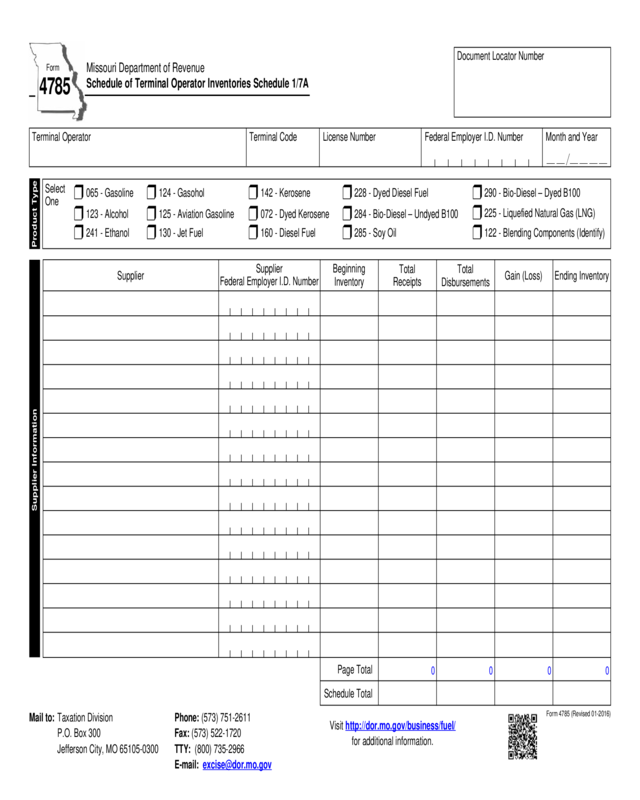 Form 4785 - Missouri Department Of Revenue