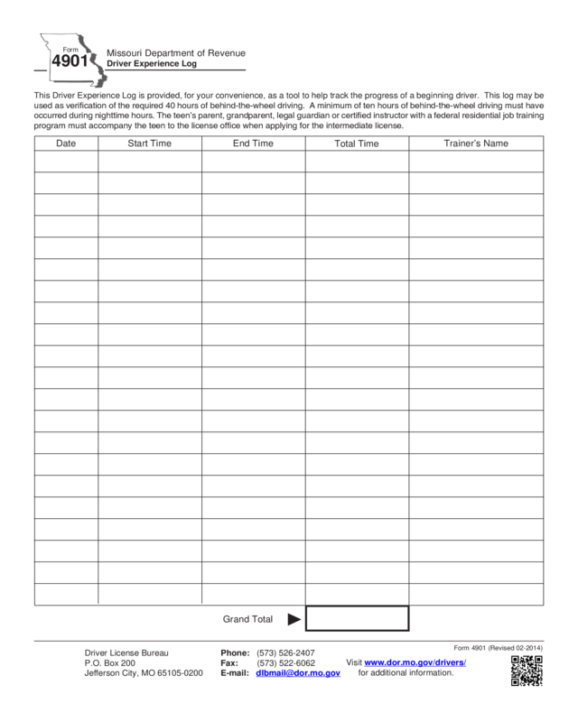 Form 4901 Driver Experience Log