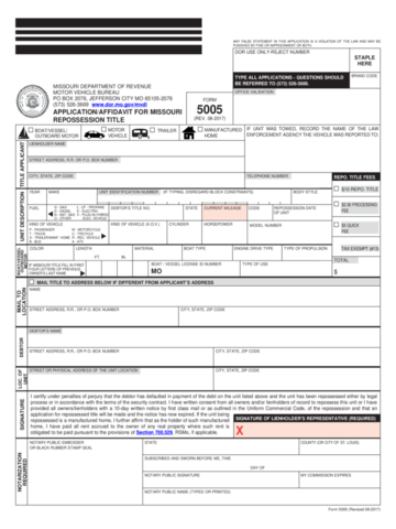 Form 5005 - Missouri Department Of Revenue - Edit, Fill, Sign Online ...