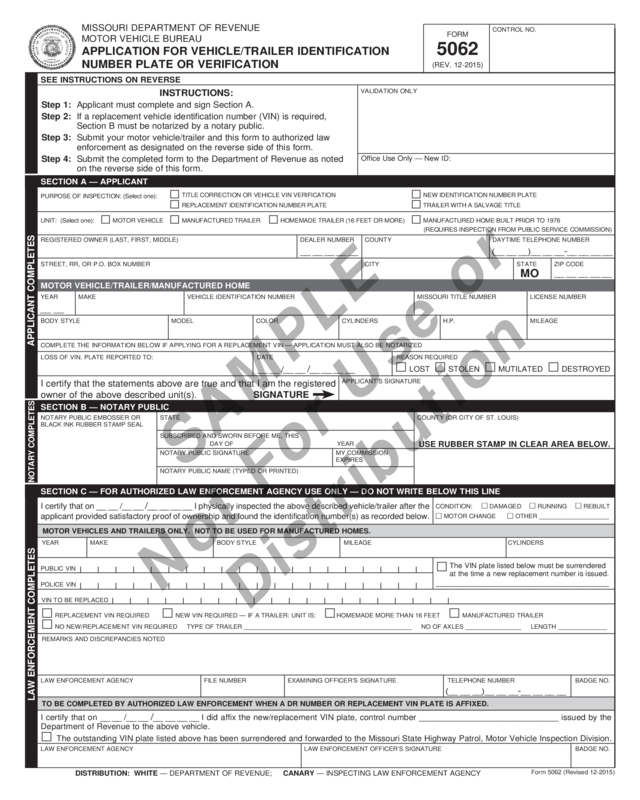 Form 5062 - Missouri Department Of Revenue