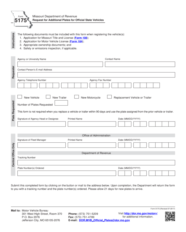 Form 5175 - Missouri Department Of Revenue