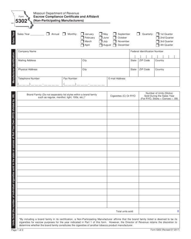 Form 5302 - Missouri Department Of Revenue