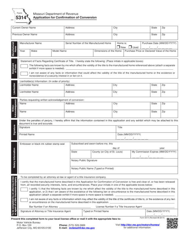 Form 5314 - Application For Confirmation Of Conversion