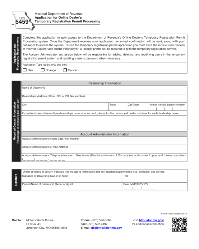 Form 5459 - Missouri Department Of Revenue