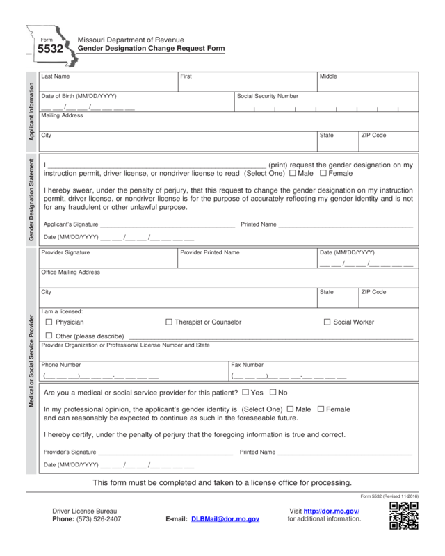 Form 5532 - Gender Designation Change Request Form