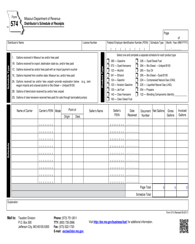 Form 574 - Distributor'S Schedule Of Receipts