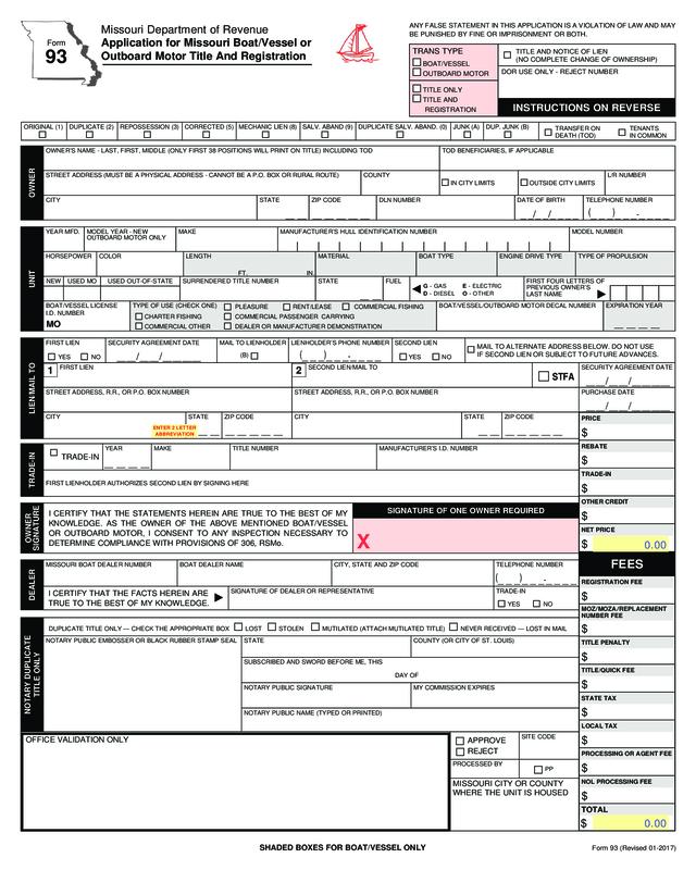Form 93 - Missouri Department Of Revenue