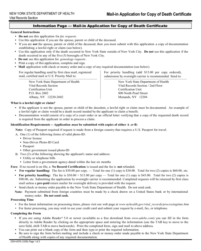 Form Doh-4376 - New York State Department Of Health