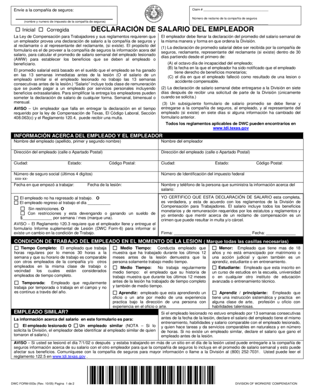 Form Dwc-3 - Employer'S Wage Statement