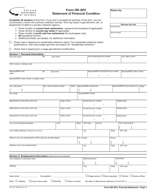 Form Or-Sfc, Statement Of Financial Condition, 150-101-159