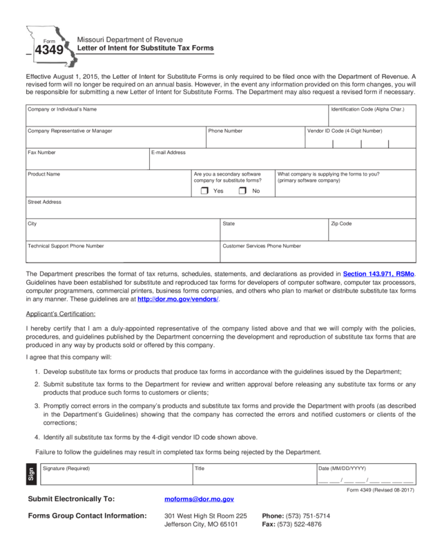 Letter Of Intent For Substitute Tax Forms (Form 4349)