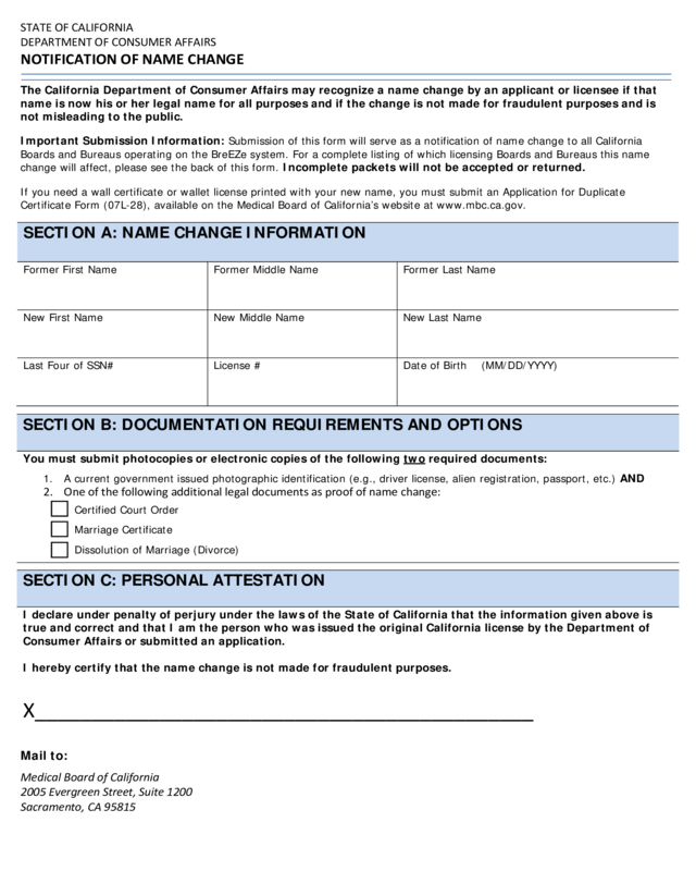 Notification Of Name Change Form