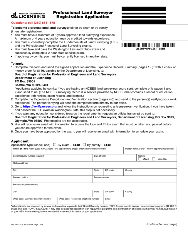 Professional Land Surveyor Registration Application