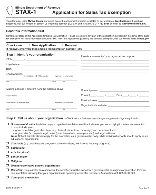 Stax-1 Application For Sales Tax Exemption