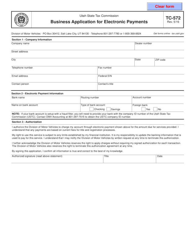 Tc-572, Business Application For Electronic Payments