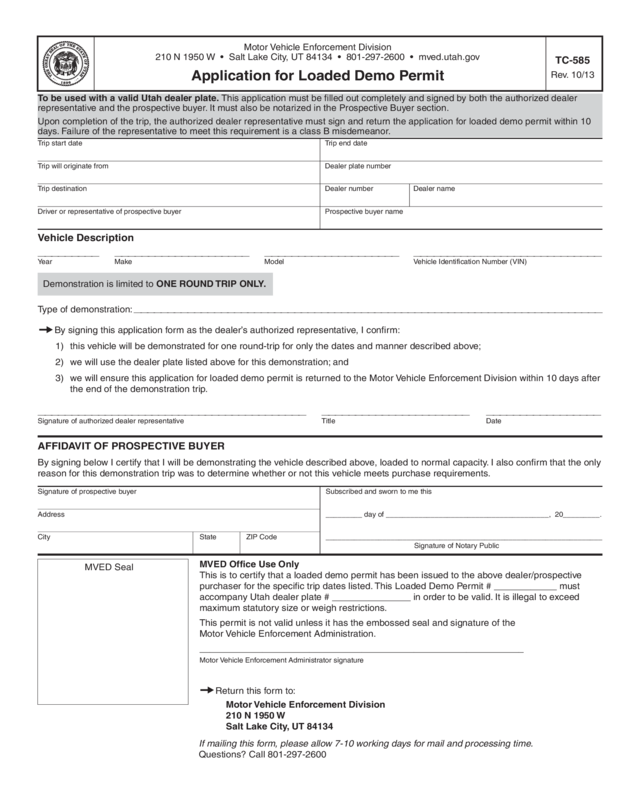 Tc-585, Application For Loaded Demo Permit