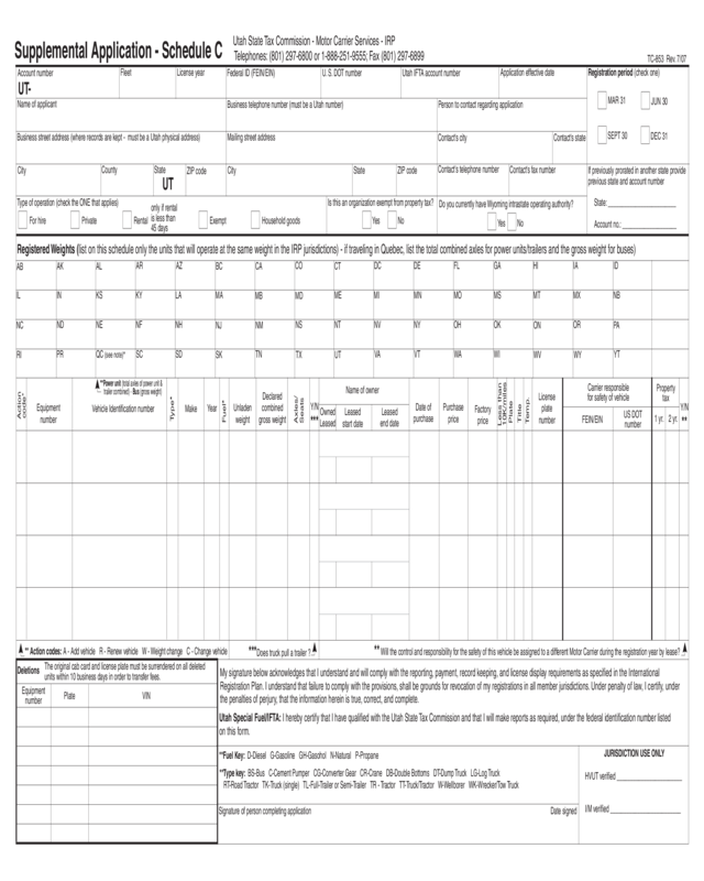 Tc-853, Irp Supplemental Application Schedule C