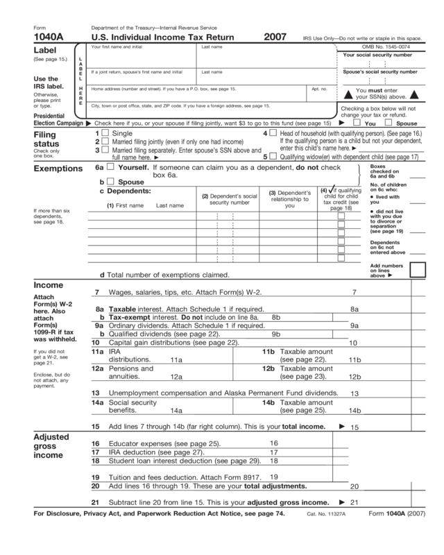 2007 Form 1040A