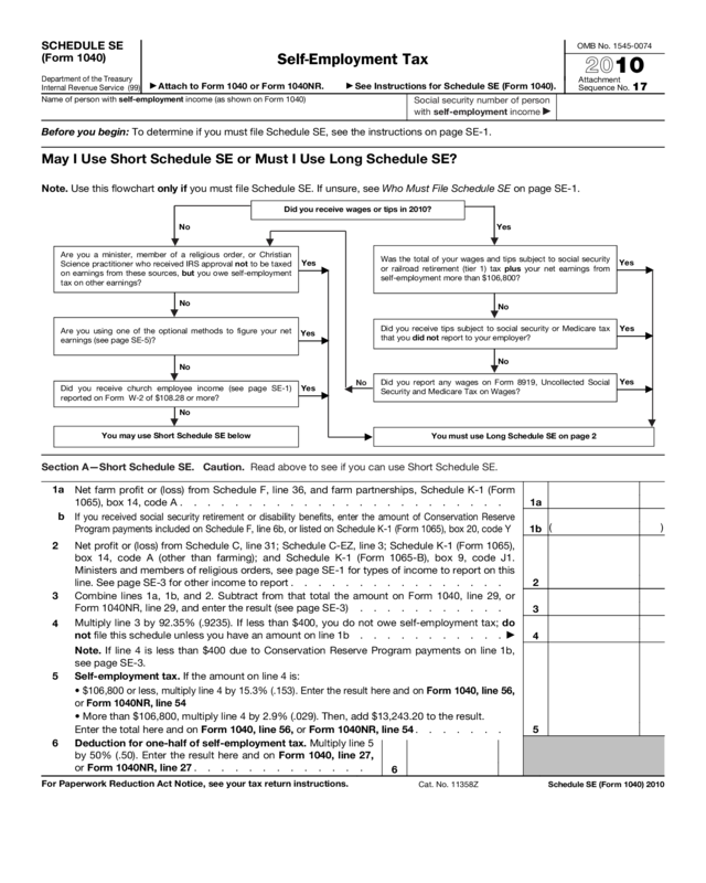 2010 Form 1040 (Schedule Se)