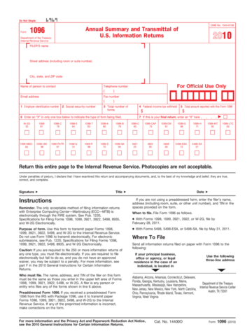 2010 Form 1096 - Edit, Fill, Sign Online | Handypdf