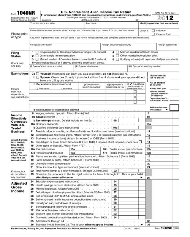 2012 Form 1040Nr 