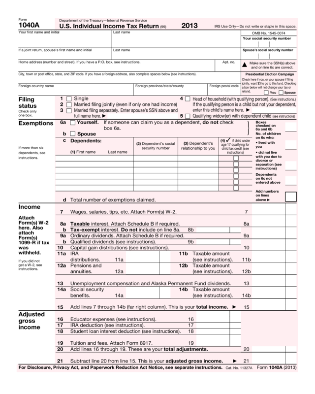 2013 Form 1040A