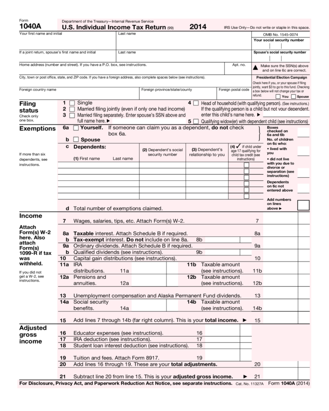 2014 Form 1040A 