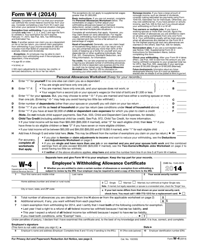 2014 Form W-4