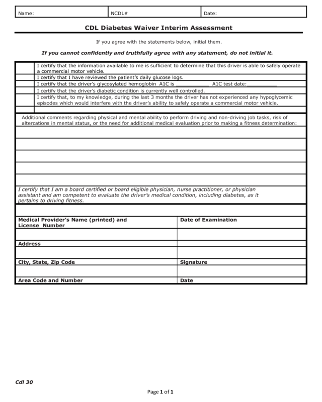 Cdl Diabetes Waiver Interim Assessment Form