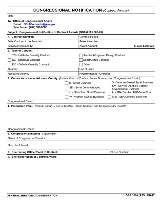 Congressional Notification (Contract Awards)