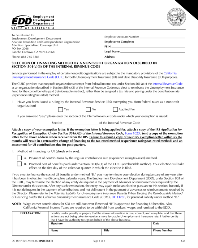 De 1Snp Selection Of Financing Method By A Nonprofit Organization Described In Section 501(C)(3) Of The Irc