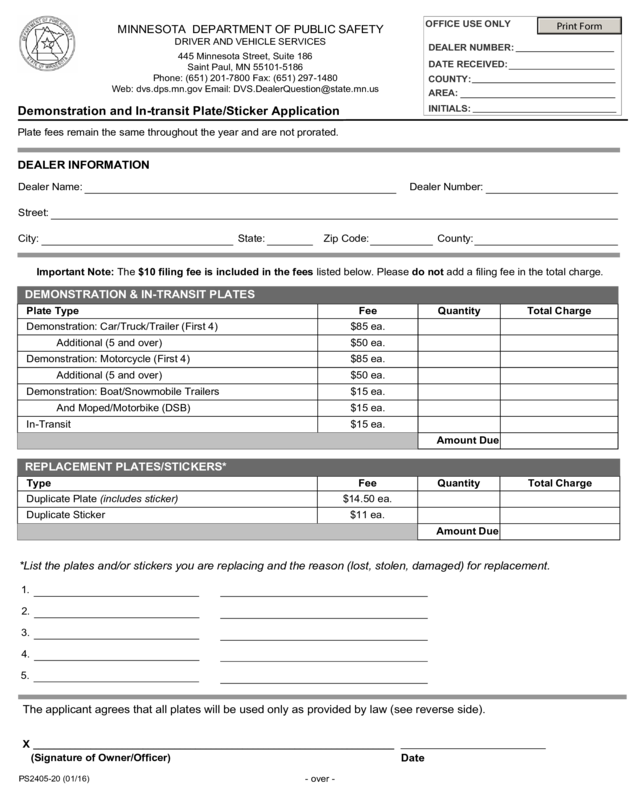 Dealer Demoand Intransit Plate Application