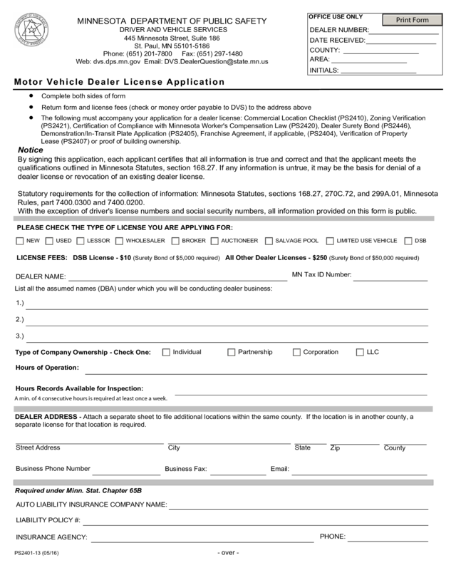 Dealer License Application