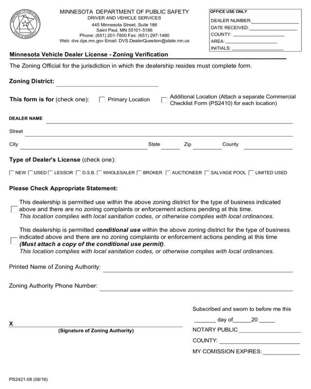 Dealer Zoning Verification Form