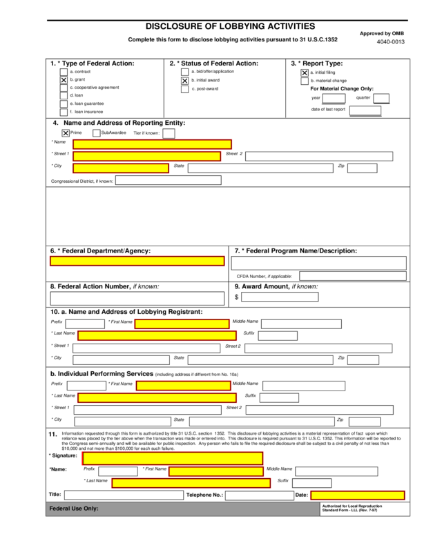 Disclosure Of Lobbying Activities