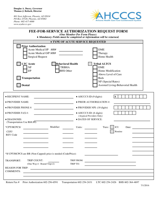 Fee-For-Service Authorization Request Form