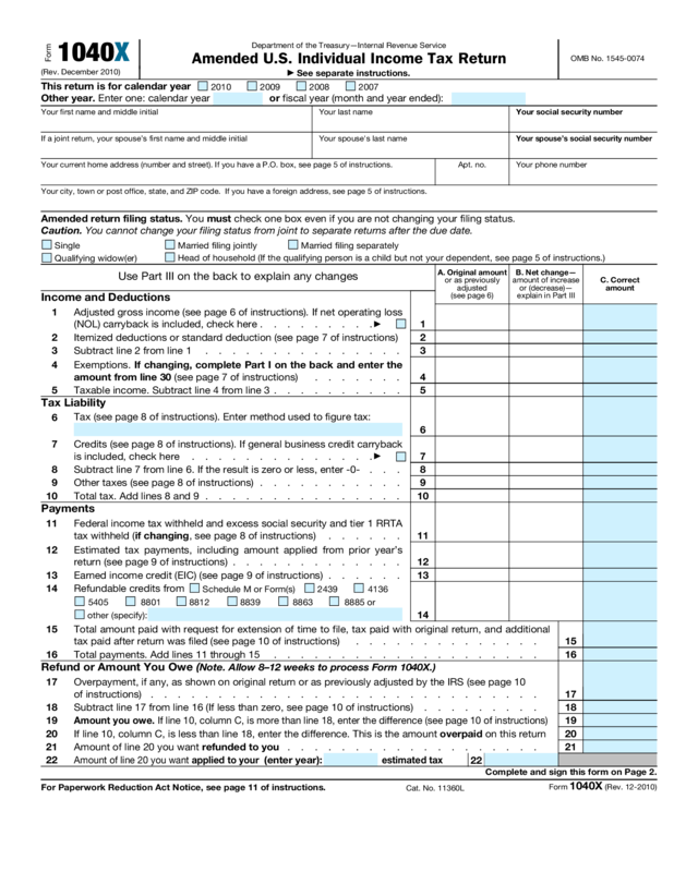 Form 1040X (Rev. December 2010)